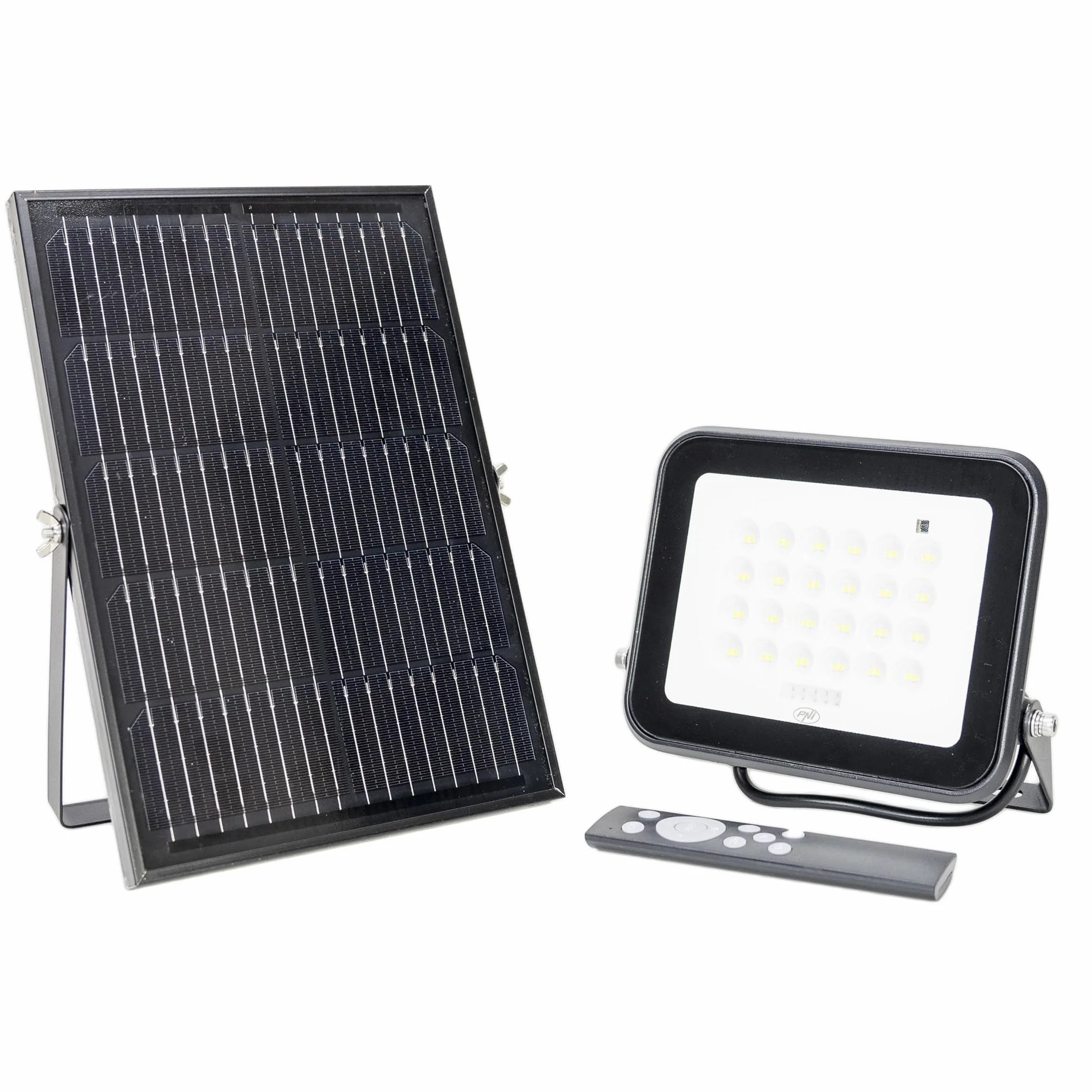 PNI GreenHouse WS100 reflektor LED 100 W z panelem słonecznym, akumulator 10 000 mAh, pilot zdalnego sterowania, regulowany timer i jasność, 6500 K, IP65
