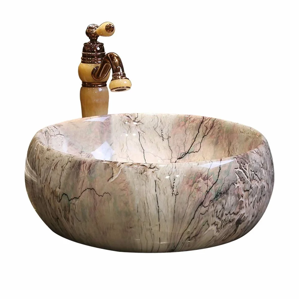 Umywalka W Stylu Retro, Artystyczna, Porcelanowa, Ceramiczna, Umywalka Nablatowa, Szafka, Okrągły, Mały Prezent,