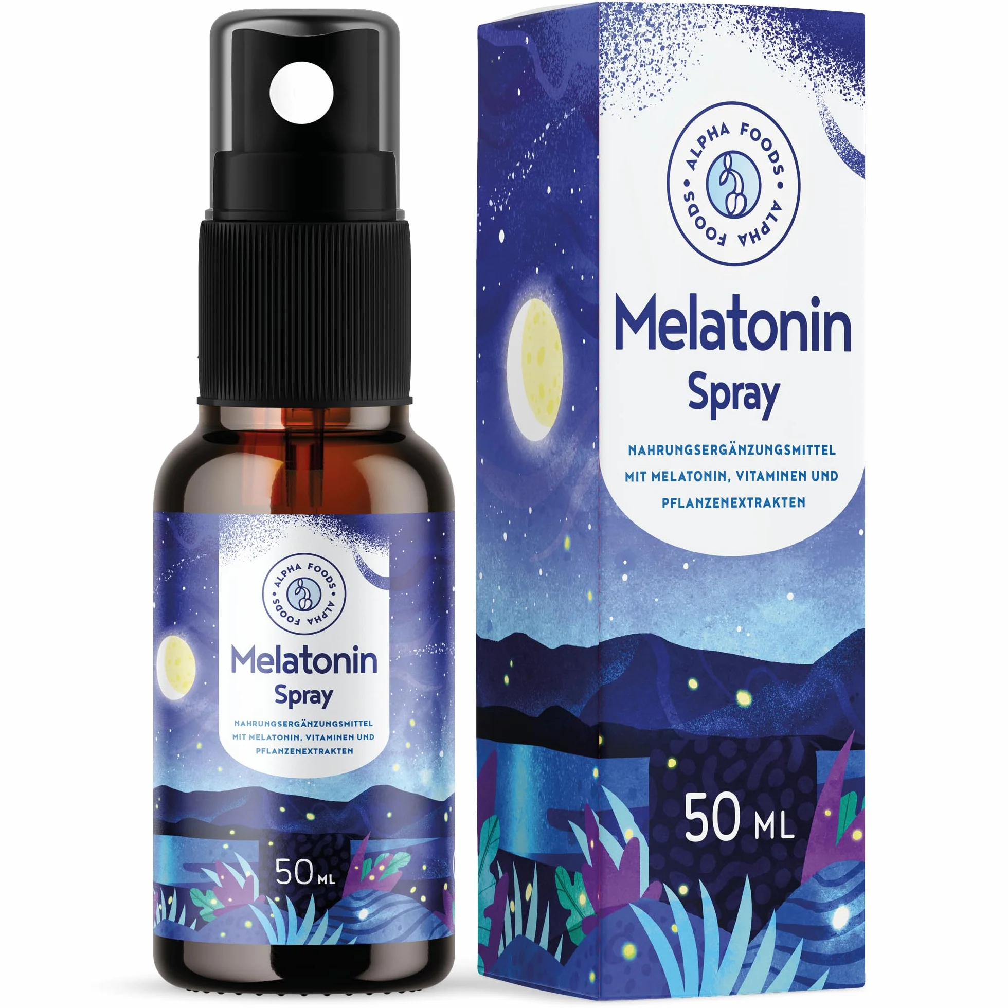 Alpha Foods Melatonina w sprayu 50 ml wysoka dawka z walerianą passiflorą melisą lawendą witaminą B6 B1 wegański