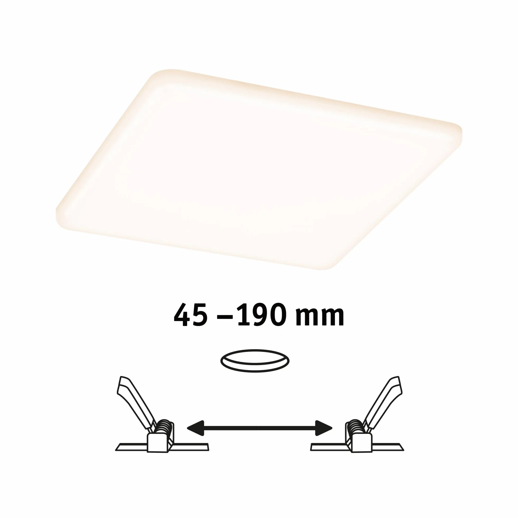 Paulmann 92395 Panel LED, oprawa wpuszczana Veluna VariFit, IP44 185x185mm czworok., w kompl. oprawa sufitowa 1x17 W satyn. tworzywo sztuczne 3000 K