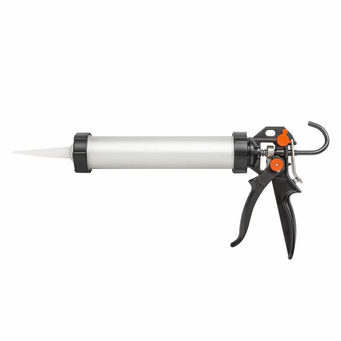 HARDY WORKING TOOLS Prasa silikonowa, pistolet na kartusze z ergonomicznym uchwytem, prasa do kartuszy 700 ml, stosunek przełożenia 25:1 i 12:1, lekki pistolet silikonowy, A2050-190700, srebrny