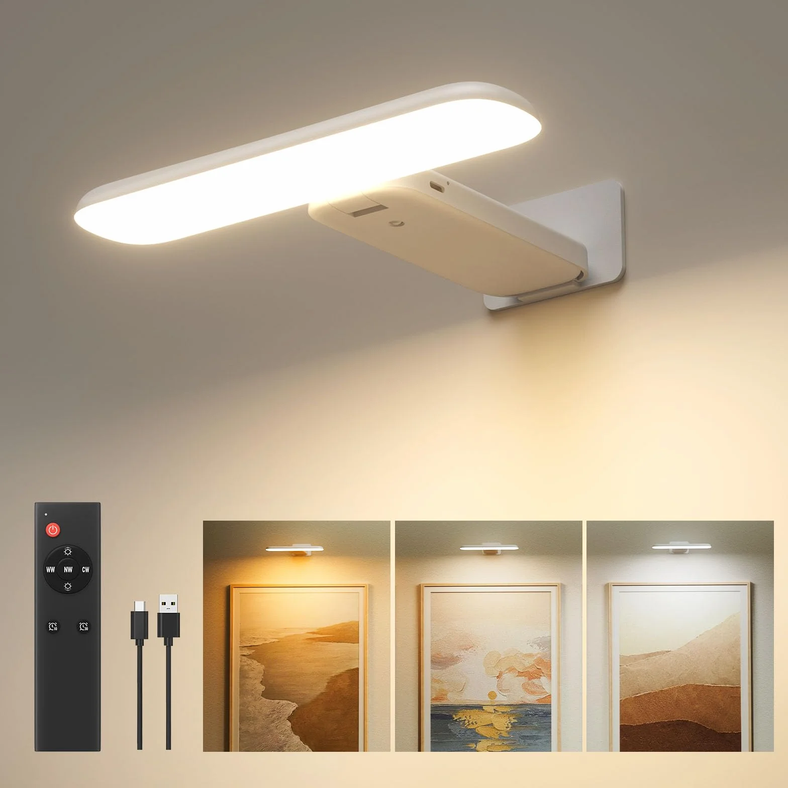 FULEN Bezprzewodowe oświetlenie obrazu, akumulatorowa lampa ścienna do wnętrz, artystyczne lampy do malowania, portretów fotograficznych, oświetlenie darta, lampa ścienna LED z 3 temperaturami