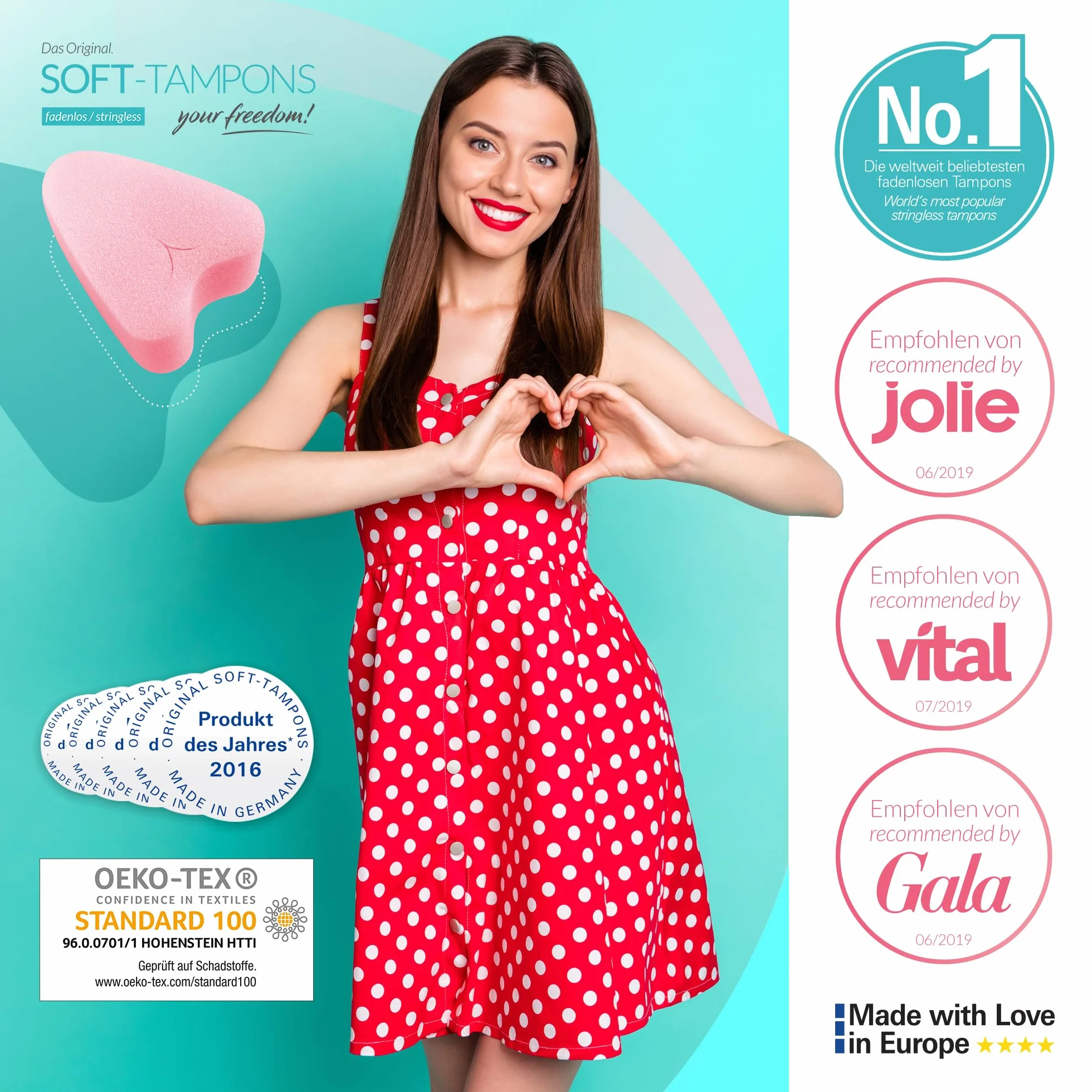 JOYDIVISION Soft-Tampons normal 50 sztuk Tampony bez sznurka gąbeczka menstruacyjna ultra soft