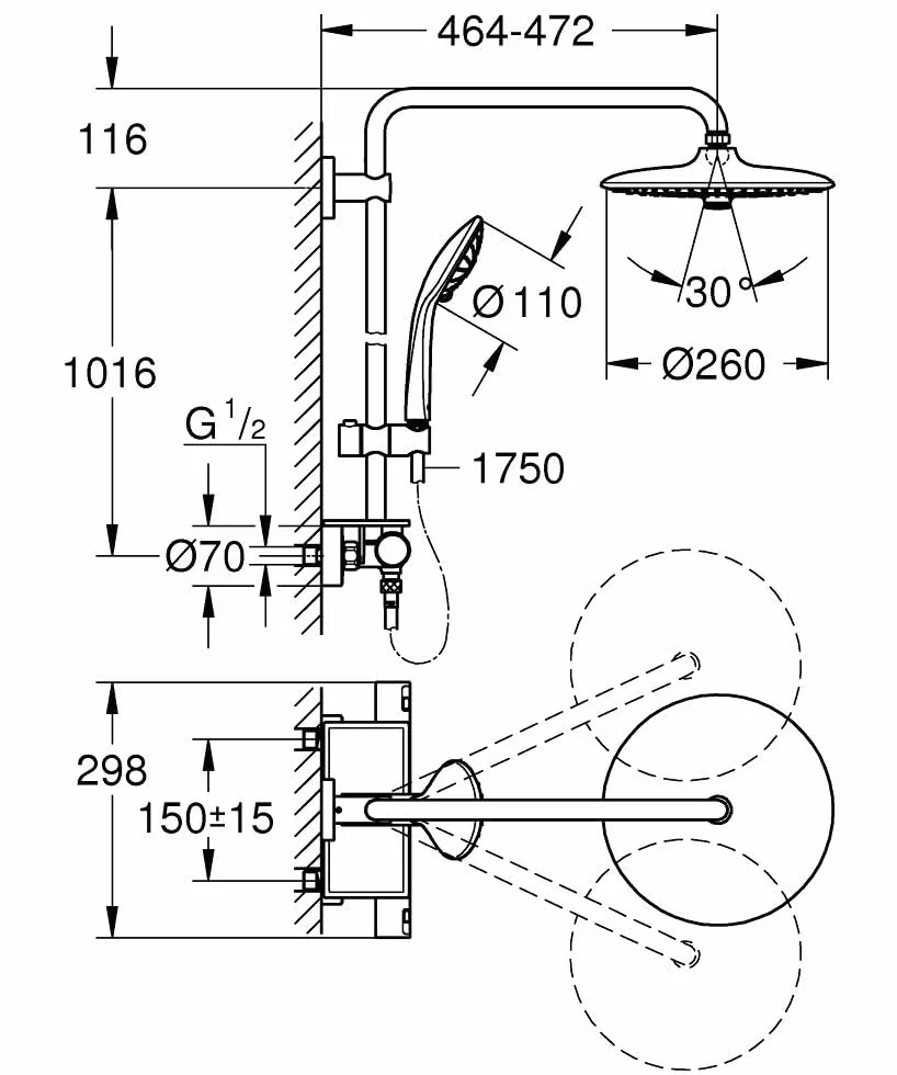 Grohe 26403001 Zestaw Prysznicowy, Srebrny, Ø 260 mm