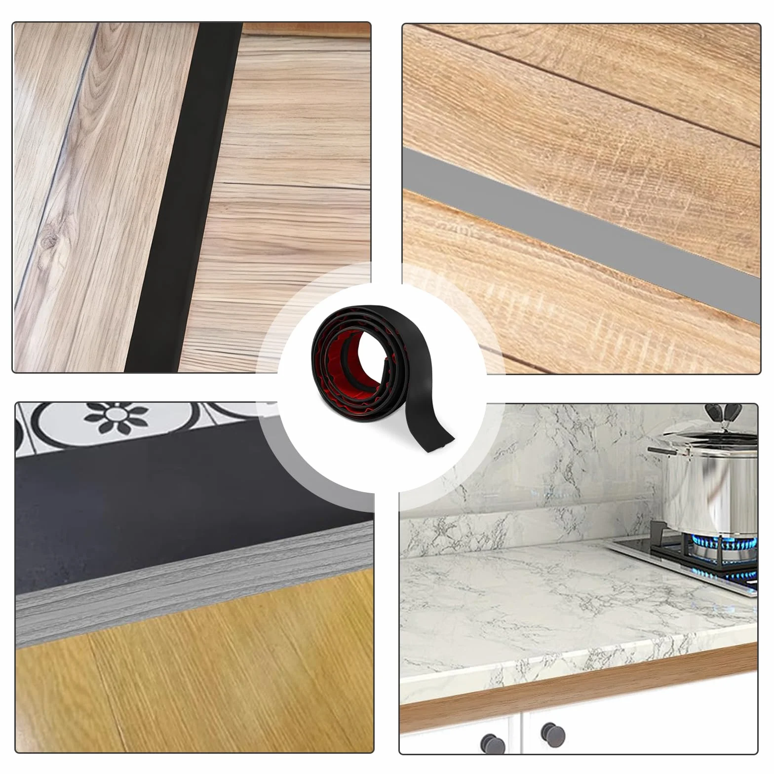 Listwa przejściowa z profilem T, samoprzylepna, 5 x 300 cm, PCW, szyna przejściowa, samoprzylepna, do podłóg łączących, szczelin płytek laminowanych (czarna)