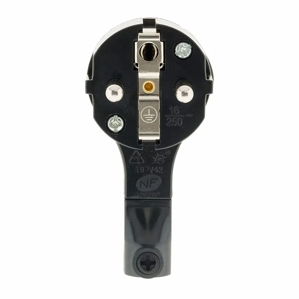 Zenitech - Ultra-Cienka Wtyczka Męska 16A z Pierścieniem Wyciągającym - Zgodność z Normą NF - Idealna do Wąskich Przestrzeni - Czarna - Bezpieczna i Wygodna Instalacja