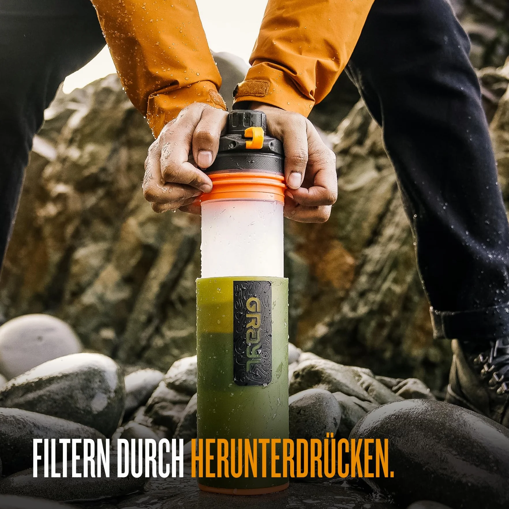 GRAYL GeoPress PREMIUM Filtr do wody na świeżym powietrzu MEGA PACK z filtrem zapasowym 500L woda pitna usuwa 99,99% bakterii i wirusów, idealny na kemping, survival i podróże - Oasis Zielony +