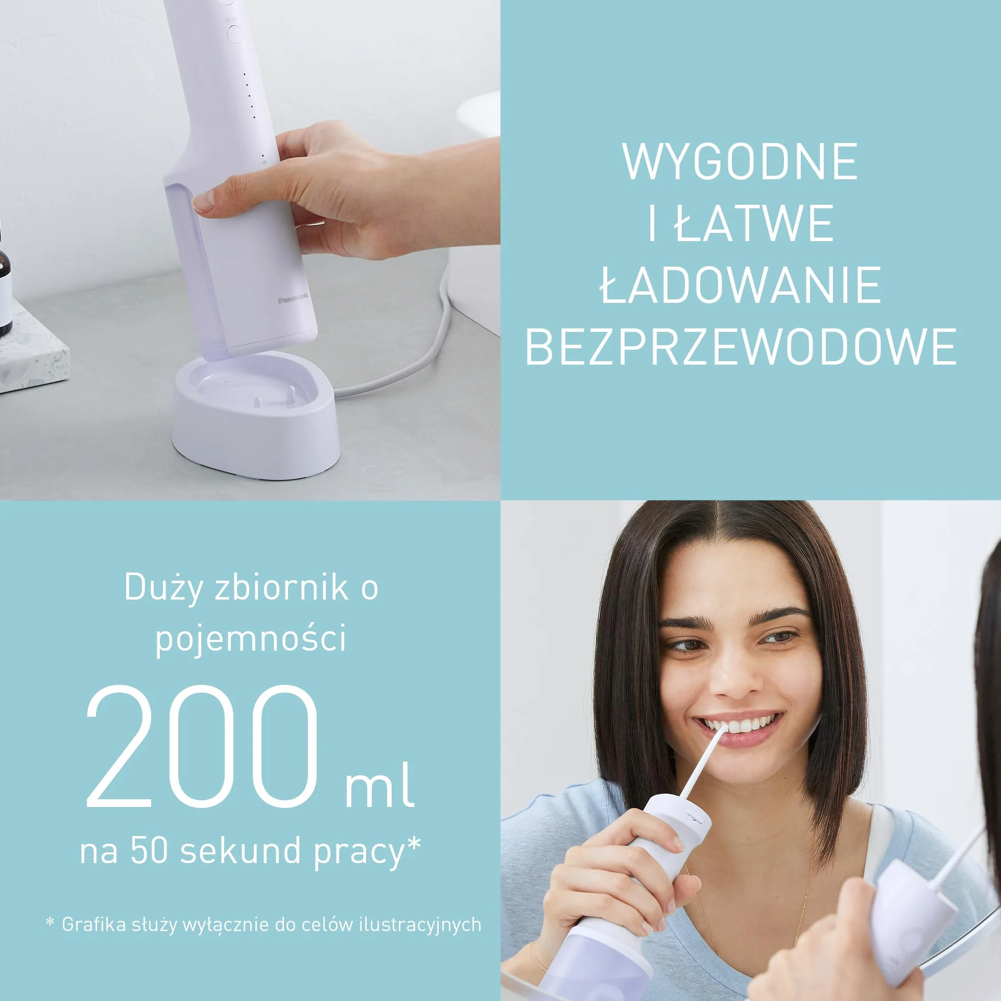 Panasonic Series 300 Irygator do jamy ustnej EW-DJ26-V303, Irygator do Zębów, 200 ml, IPX7, 2 Dysze, 5 Ustawień Ciśnienia, Akcesoria Podróżne, Fioletowy