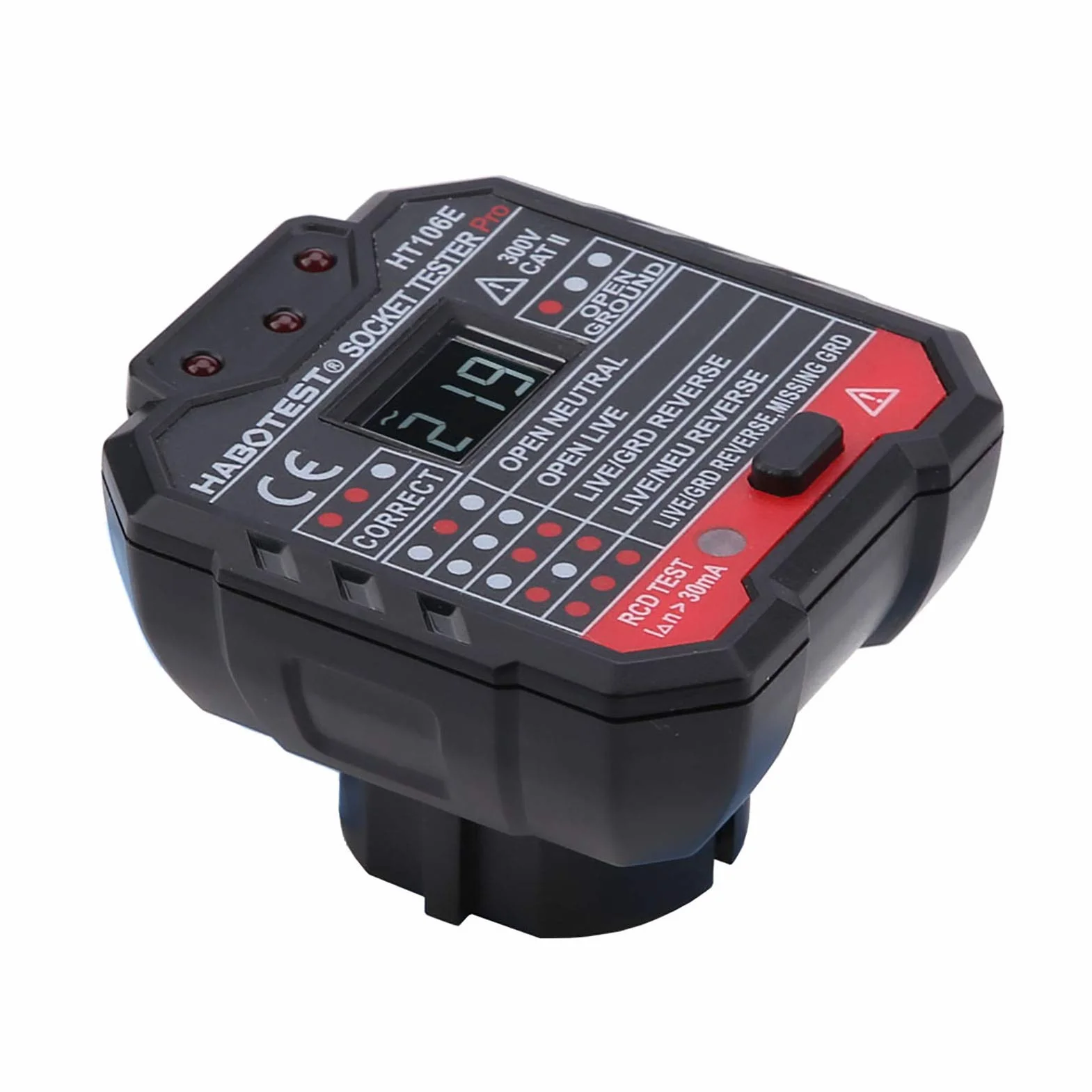 Tester gniazd, detektor gniazd Akozon HT106D Narzędzie do sprawdzania awarii zasilania Jasne wskaźniki LED 7 trybów testowania gniazd (HT106D)