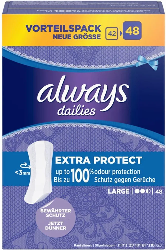 Always Daily Protect wkładki higieniczne damskie, długie (48 pasków), duże opakowanie, świeży zapach, oddychające, elastyczne