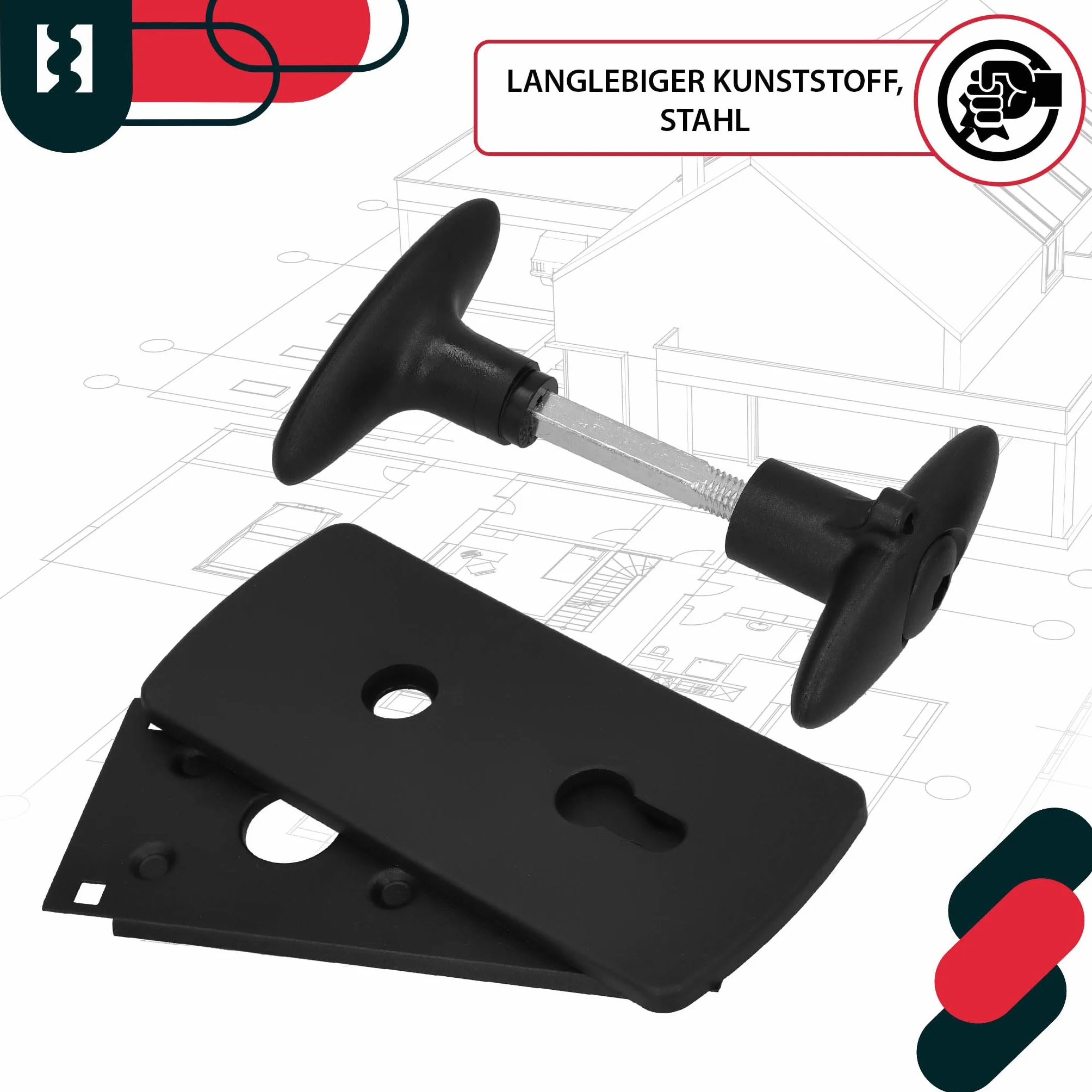 KOTARBAU® Uchwyt do bramy garażowej, 76 x 173 mm, elementy montażowe, zestaw klamek do bramy z szyldem, brama garażowa, okucie bramy stalowe