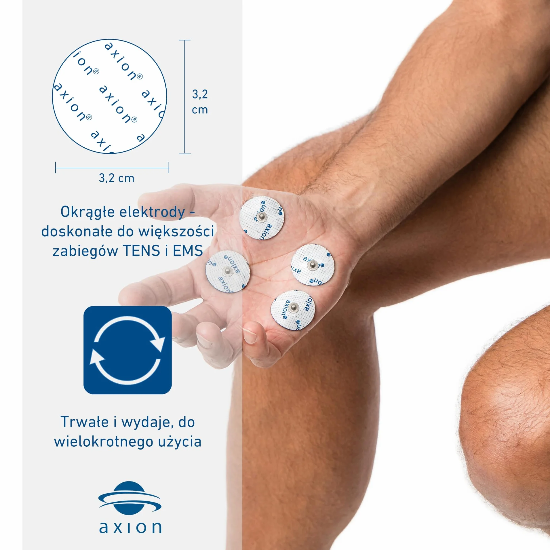 16 okrągłych elektrod żelowych Ø32mm- firmy axion snap pasujący do urządzeń TENS EMS Sanitas Beurer Bluetens