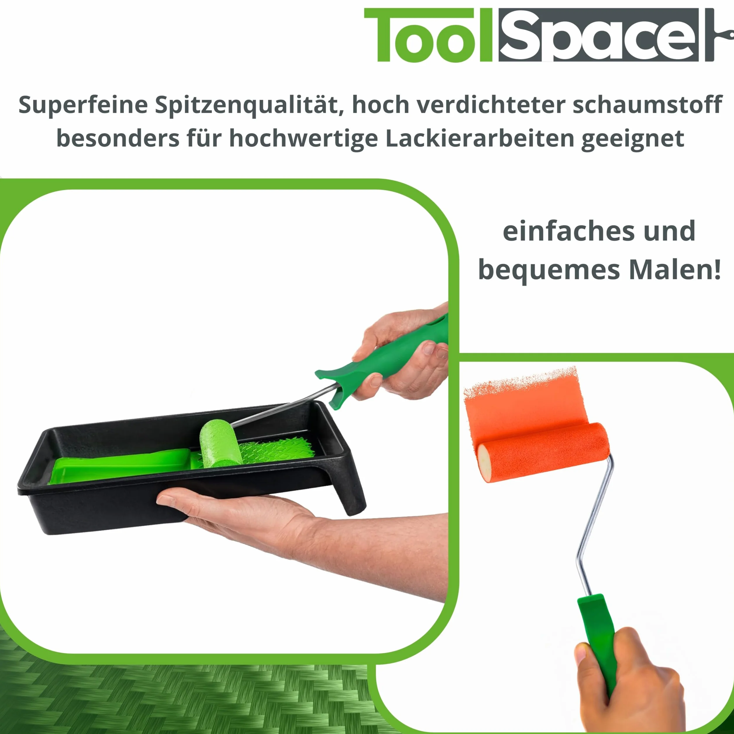 ToolSpace | ZESTAW MALARSKI | Wałek GĄBKOWY Moltopren 5cm, 7cm, 10cm rączka kuweta | Wałek malarski, do ścian, płaskich powierzchni, tacka na farbę