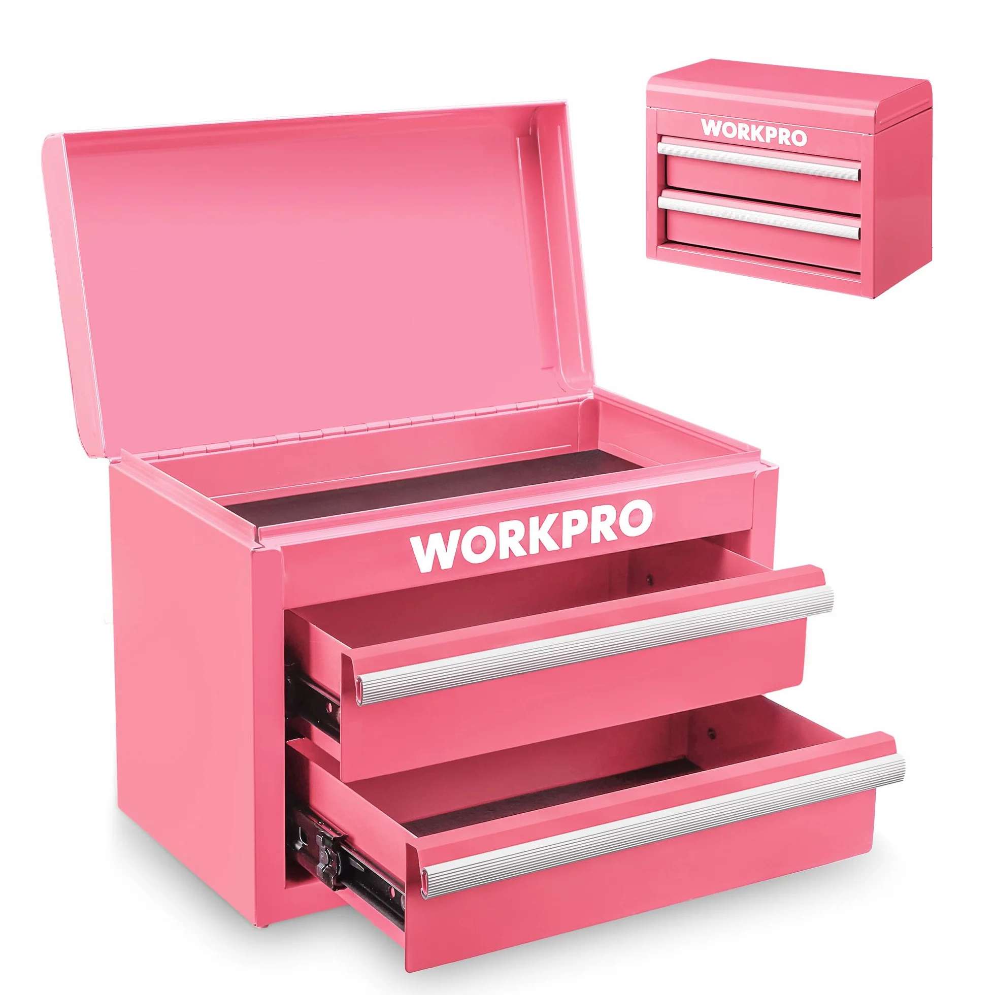 WORKPRO Metalowa skrzynka z szufladami z 2 szufladami i górną przestrzenią do przechowywania, różowa, 27,5 x 15 x 20,8 cm, organizer stołowy z szufladami, do biura, przebieralni i biurka