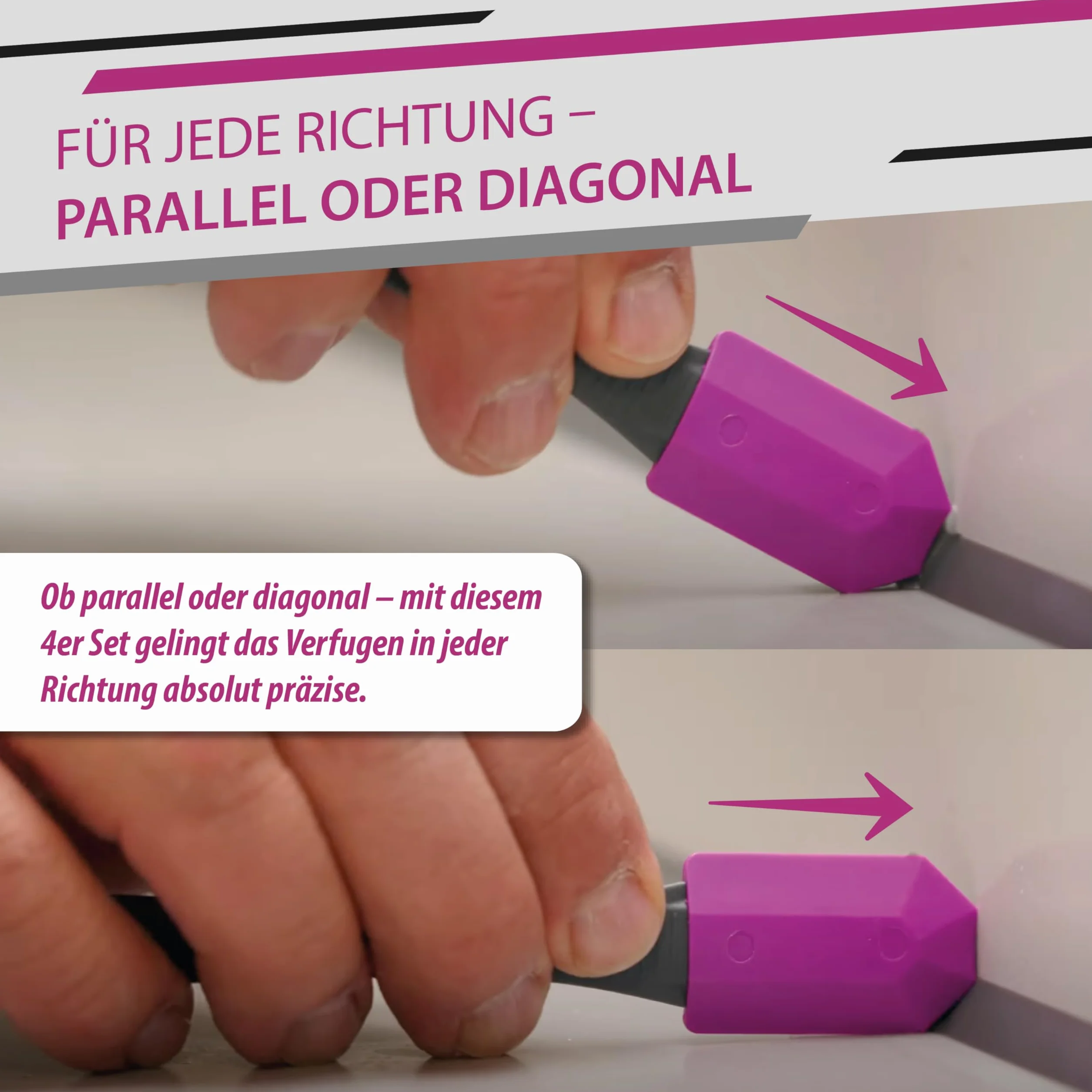 FUGENFUX® DIAGO 4-częściowy zestaw do fug – ściągacz do wąskich miejsc, silikonu, akrylu, Made in Germany