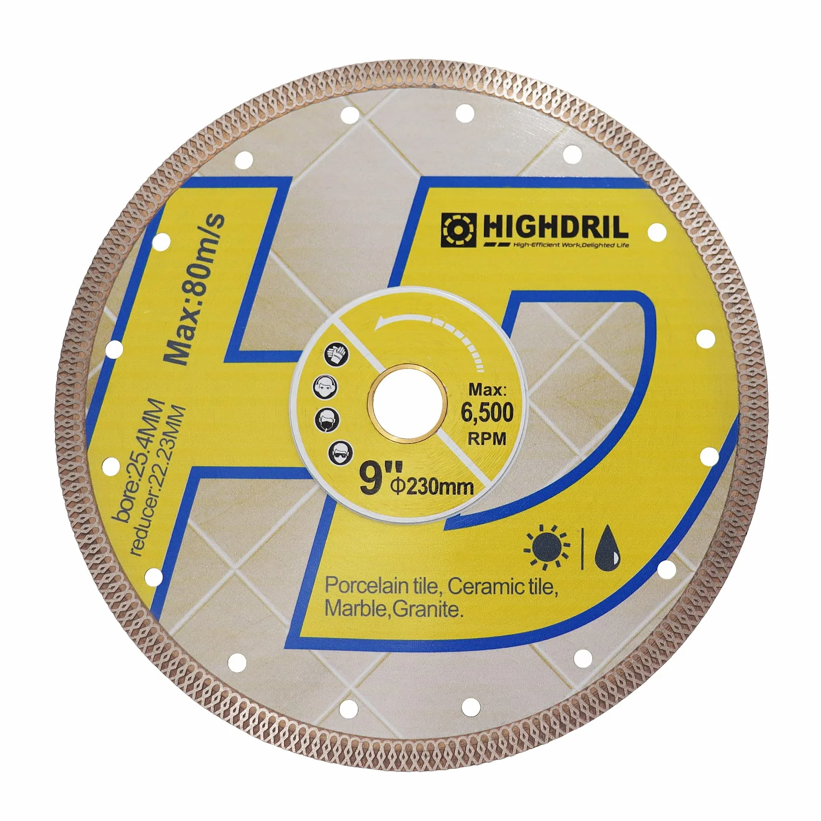 Supercienkie diamentowe ostrze, HIGHDRIL 9 cali / 230 mm suche lub mokre diamentowe ostrze do płytek z krawędzią X Mesh szlifierek aniołów tarcza do cięcia porcelany, ceramiki, terakota, granitu, marmuru