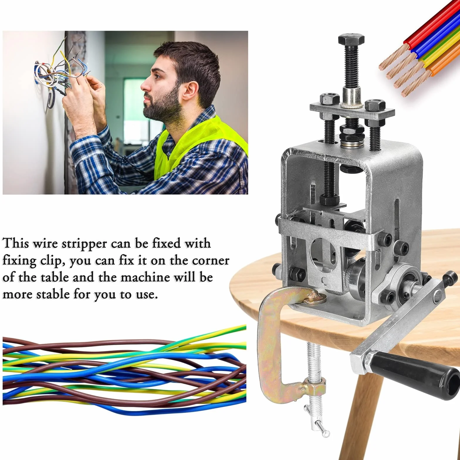 Elektryczny ściągacz izolacji Ręczne narzędzie do zdejmowania izolacji Obieraczka do kabli miedzianych z korbą z wiertarką elektryczną do drutu 2-24mm Maszyna kablowa