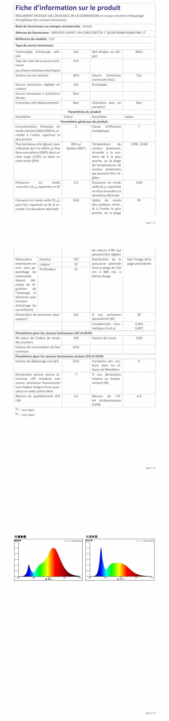 ANTELA Żarówka Alexa E14 4,5 W, inteligentna żarówka LED, Wi-Fi, RGB, zimna biel, ciepła biel, sterowanie za pomocą aplikacji, sterowanie głosem, kompatybilna z Alexa, Google Home, 4 szt
