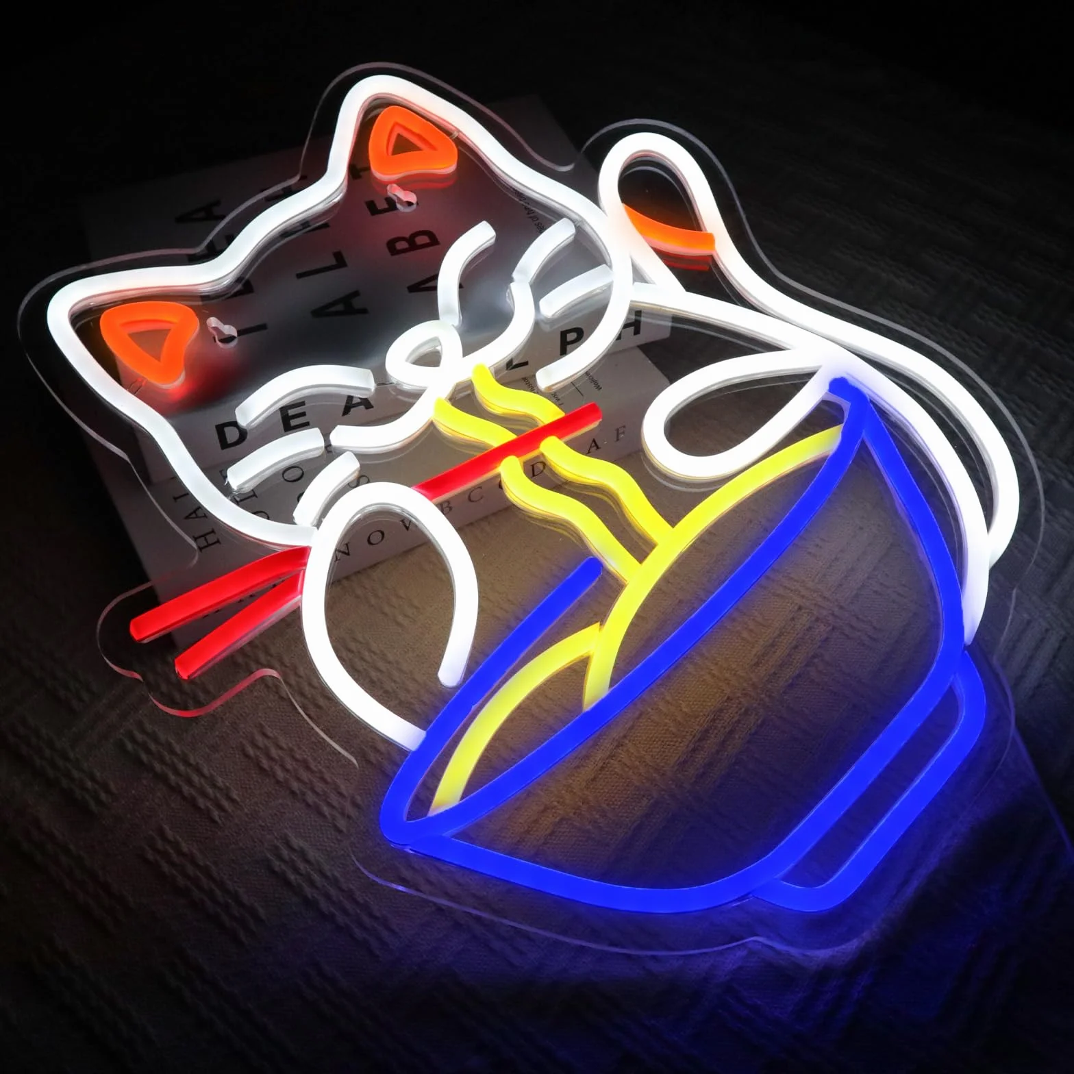 Kot Neon LED Znak Ścienny Kolorowy Makaron Restauracja Sklep Okno Kuchnia Bar