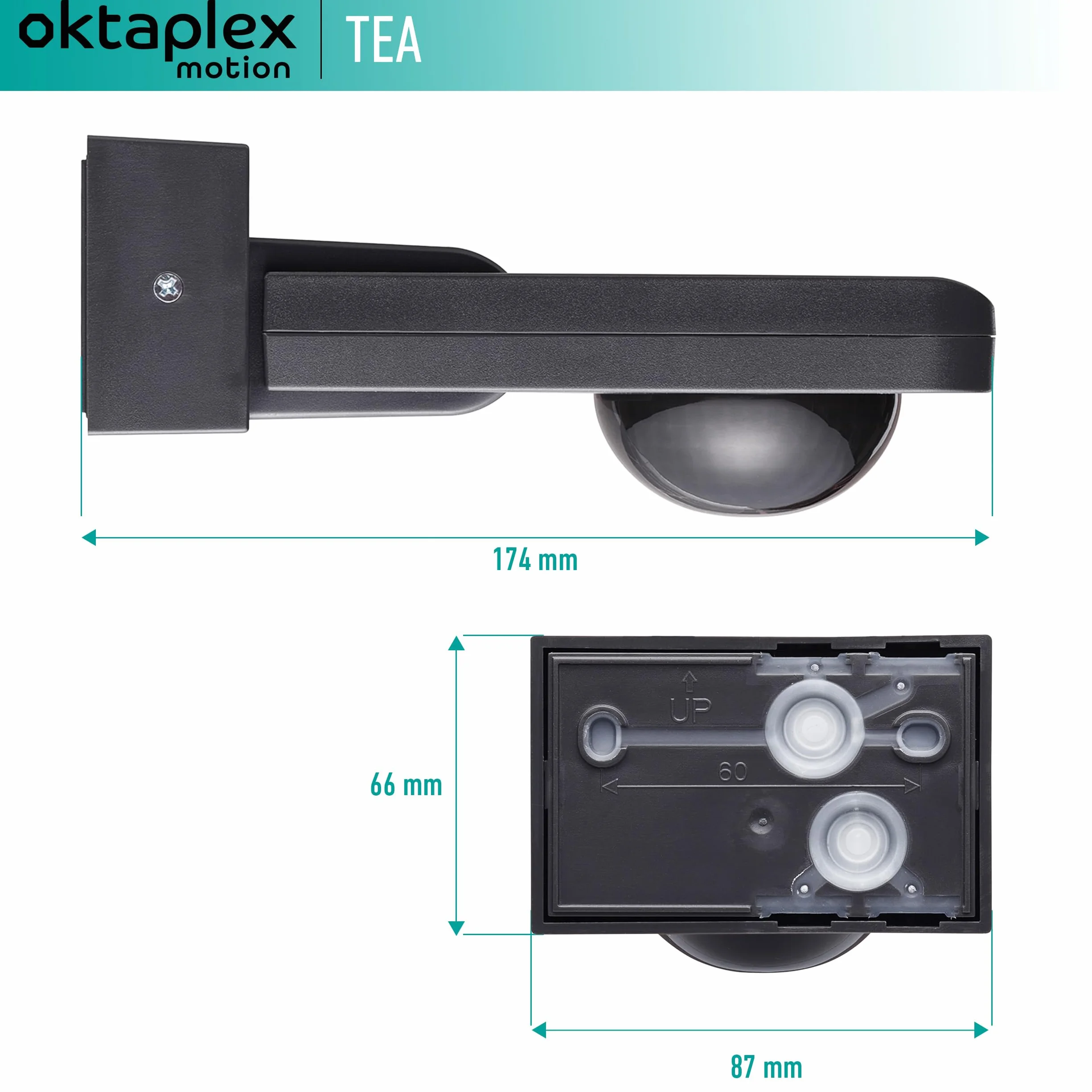 Oktaplex Tea zewnętrzny czujnik ruchu antracyt 360 stopni, z pilotem zdalnego sterowania, czujnik podczerwieni 9 m, zasięg 230 V, IP65, do sufitu i ściany