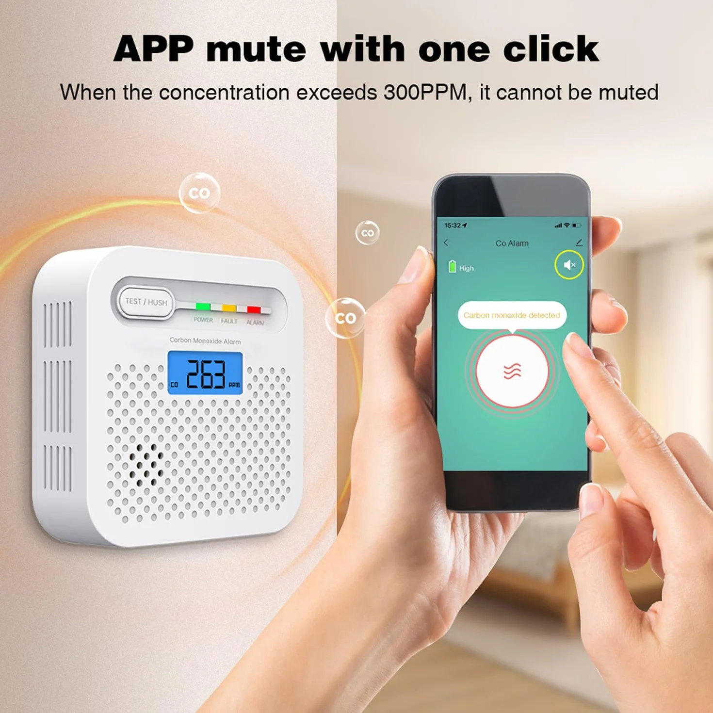 Detektor CO Detektor tlenku wegla WiFi 10-etnia bateria, powiadomienia push wczasie rzeczywistym za posrednictwem aplikacji bezpieczenstwa Tuya &SmartLife, alarm 85 dB, cyfrowy wy$wietlacz LCD (1Pack)