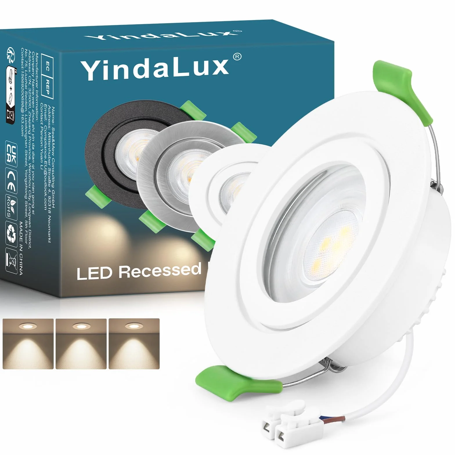 YindaLux Reflektor LED do zabudowy, 230 V, możliwość ściemniania, 5 W, reflektory sufitowe, 4000 K, płaskie, ultra cienkie, IP65, oświetlenie sufitowe, 68 mm, wymiary otworów, do łazienki, kuchni