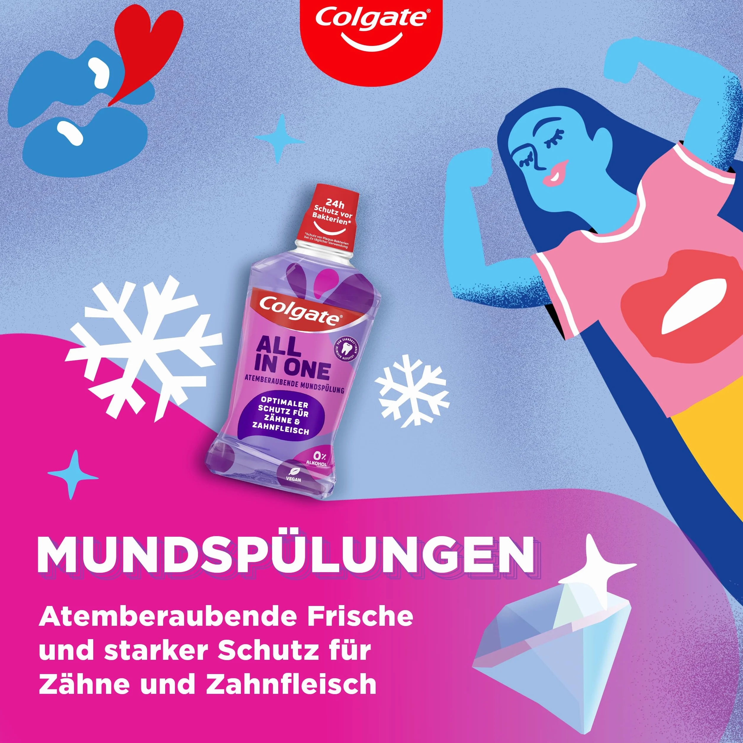 Colgate Płyn do płukania jamy ustnej All In one 6 x 500 ml – zapewnia natychmiastową i trwałą świeżość i ochronę przed próchnicą - antybakteryjne czyszczenie jamy ustnej i zębów bez alkoholu ** dla