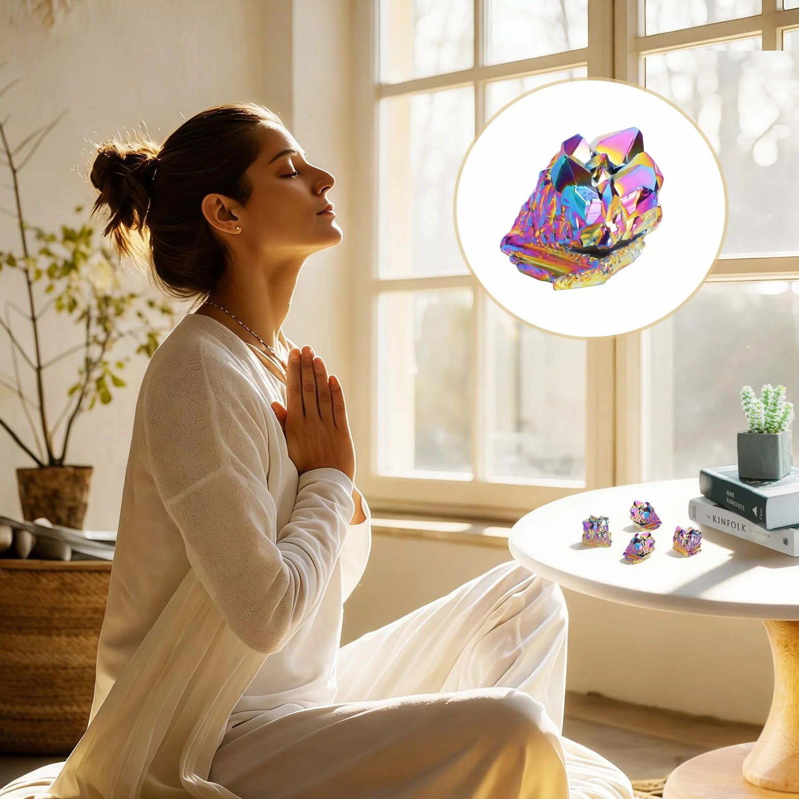 Klaster kryształów tęczowych – tęczowe kryształy minerały kamienie naturalne, ręcznie wykonana dekoracja kamień szlachetny do aury, medytacji, kolekcja Feng Shui, dekoracja, 50 g