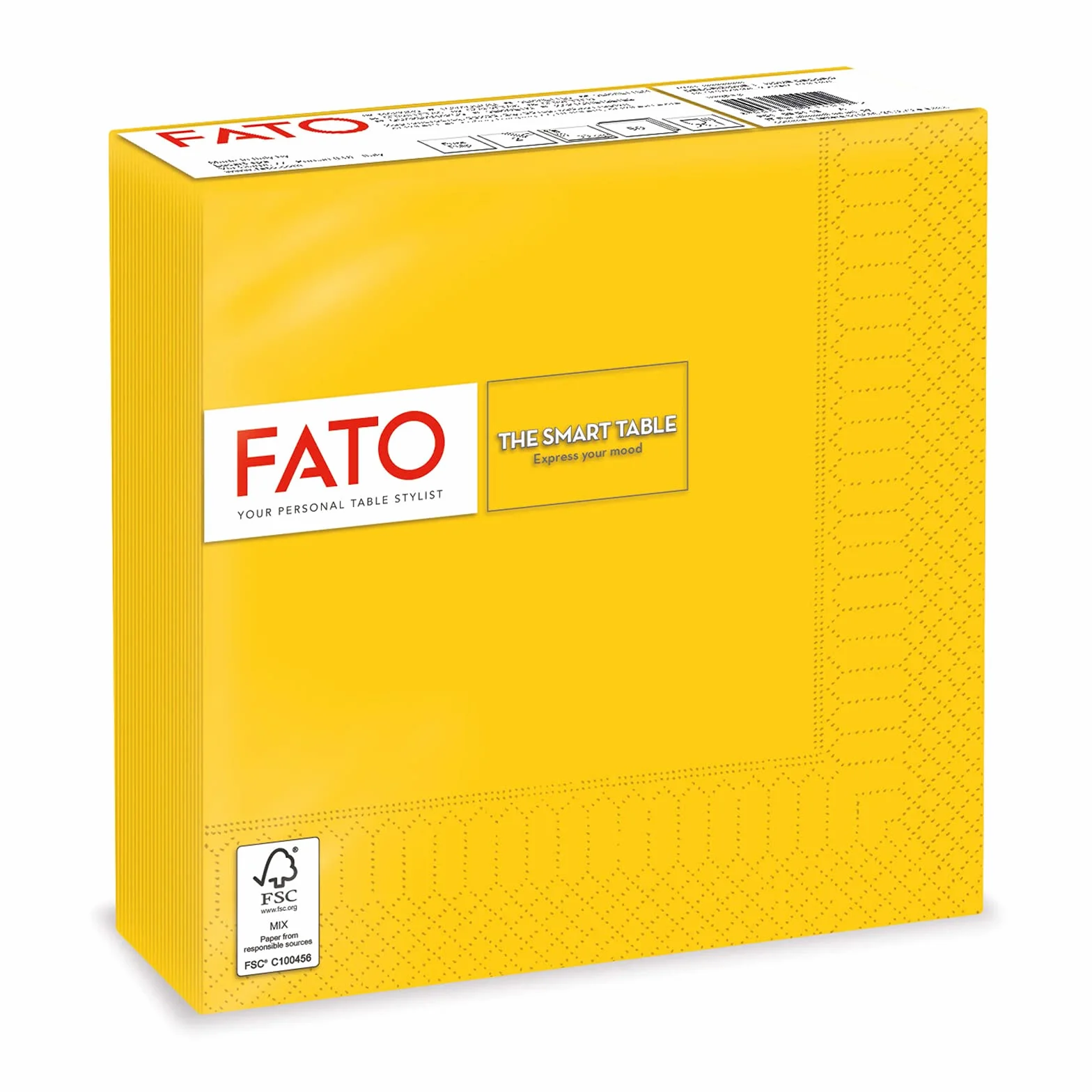 Fato, Jednorazowe serwetki papierowe, idealne na nieformalne lunche i bufety, opakowanie 50 serwetek, rozmiar 33x33, złożone na 4, 2 warstwy, żółty, 100% czysty papier celulozowy