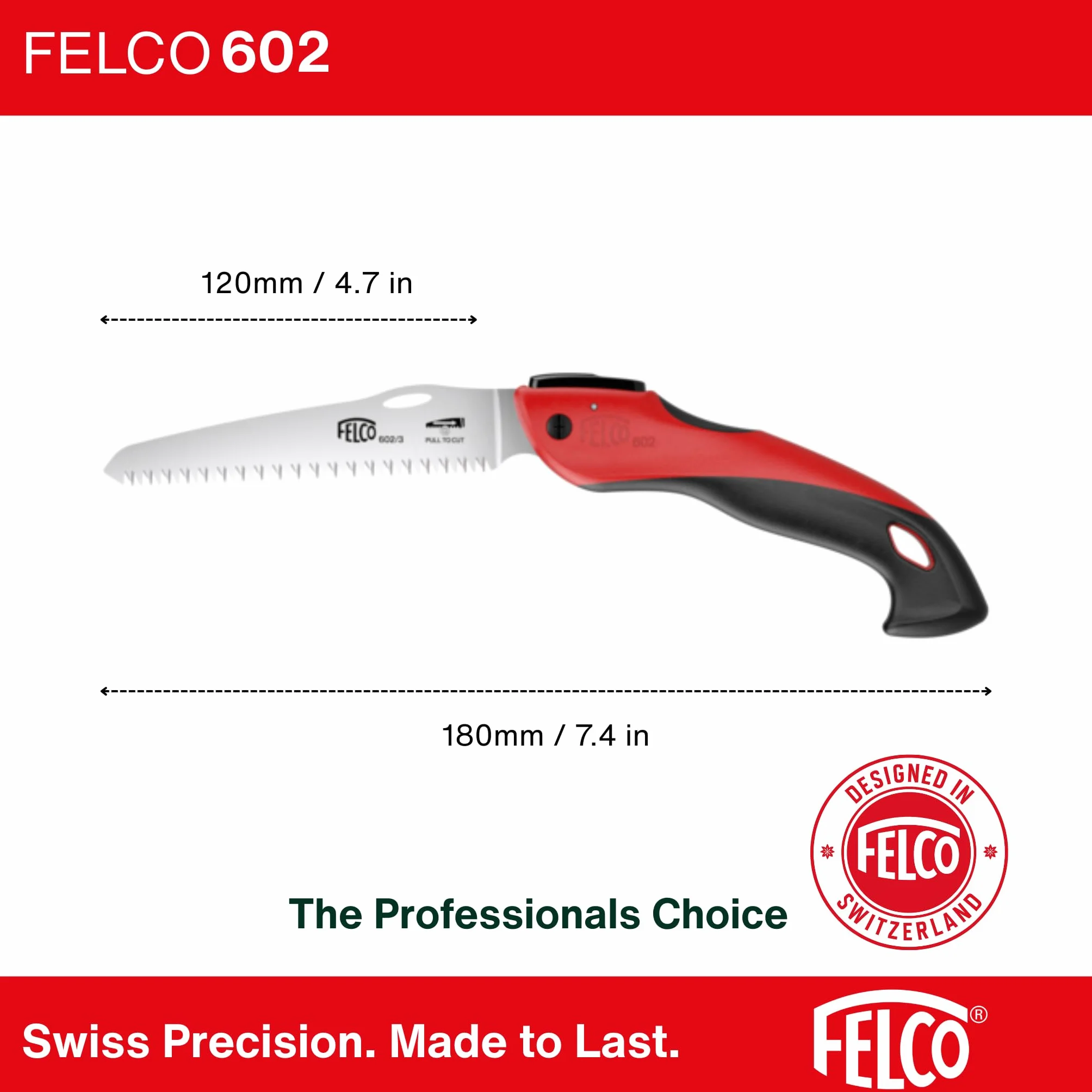 FELCO 602 piła składana prosta 160 mm, rękojeść soft touch, cięcie 80 mm, oburęczna, do ogrodu i przycinania
