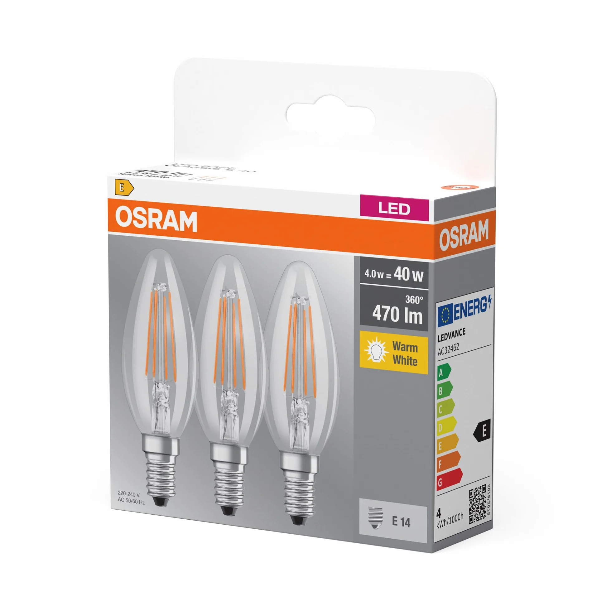 OSRAM Lampa LED | Trzonek: E14 | Ciepły biały | 2700 K | 4 W | przezroczysta | LED BASE CLASSIC B [Klasa efektywności energetycznej A++]