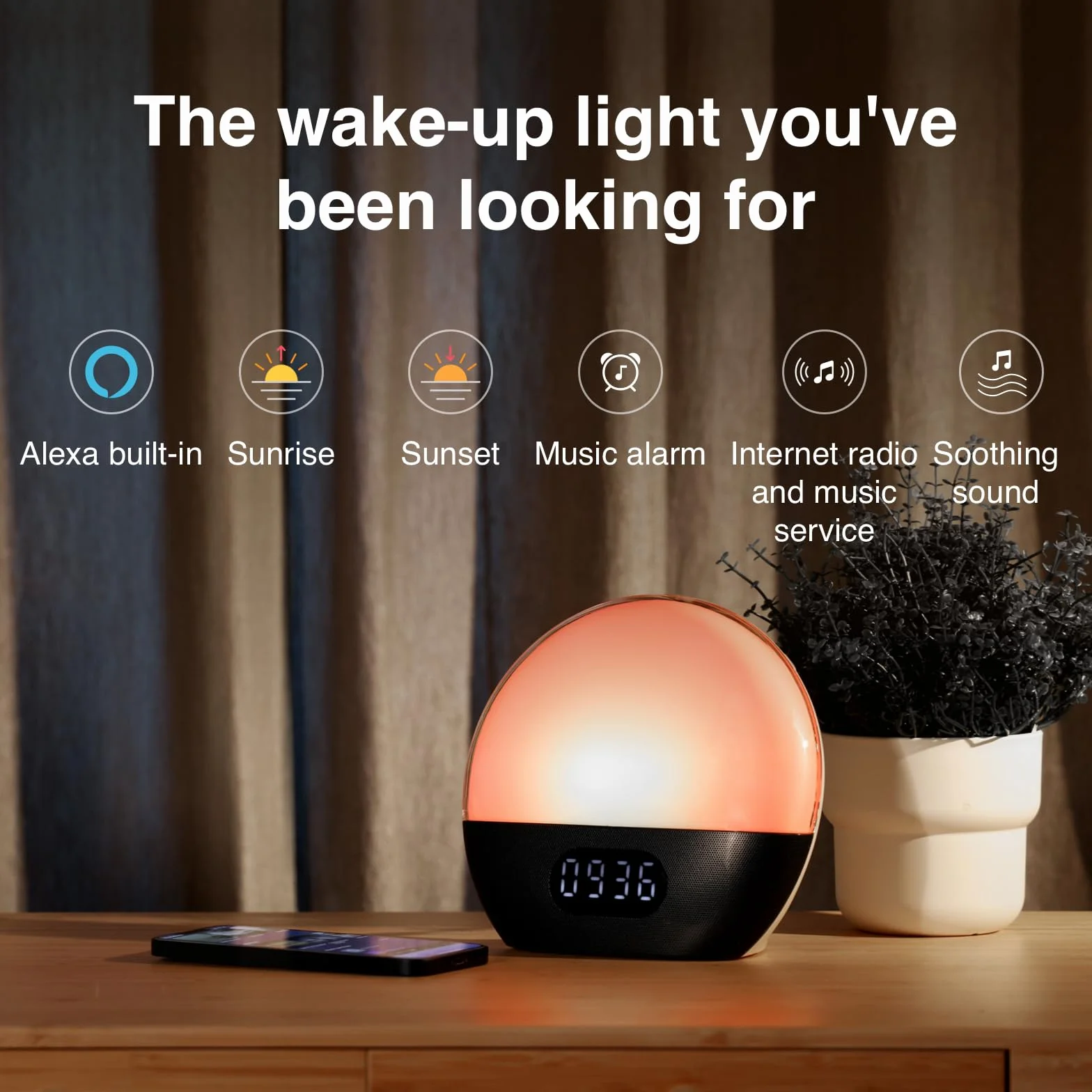WiiM Lampa budząca, wbudowana Alexa, nieograniczony wybór dźwięków, poranny budzik wszystko w jednym, urządzenie dźwiękowe, procedury snu i nie tylko (granatowa zieleń)