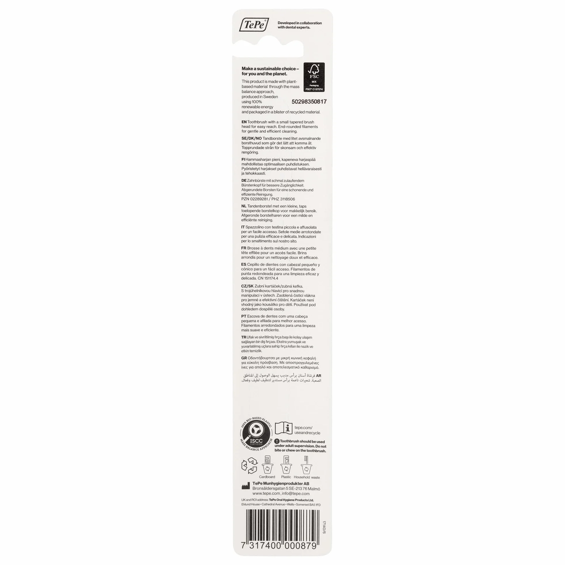 TePe Select Compact Toothbrush, Medium, 1pc, efficient and easy access cleaning with tapered brush head, toothbrush medium for adults