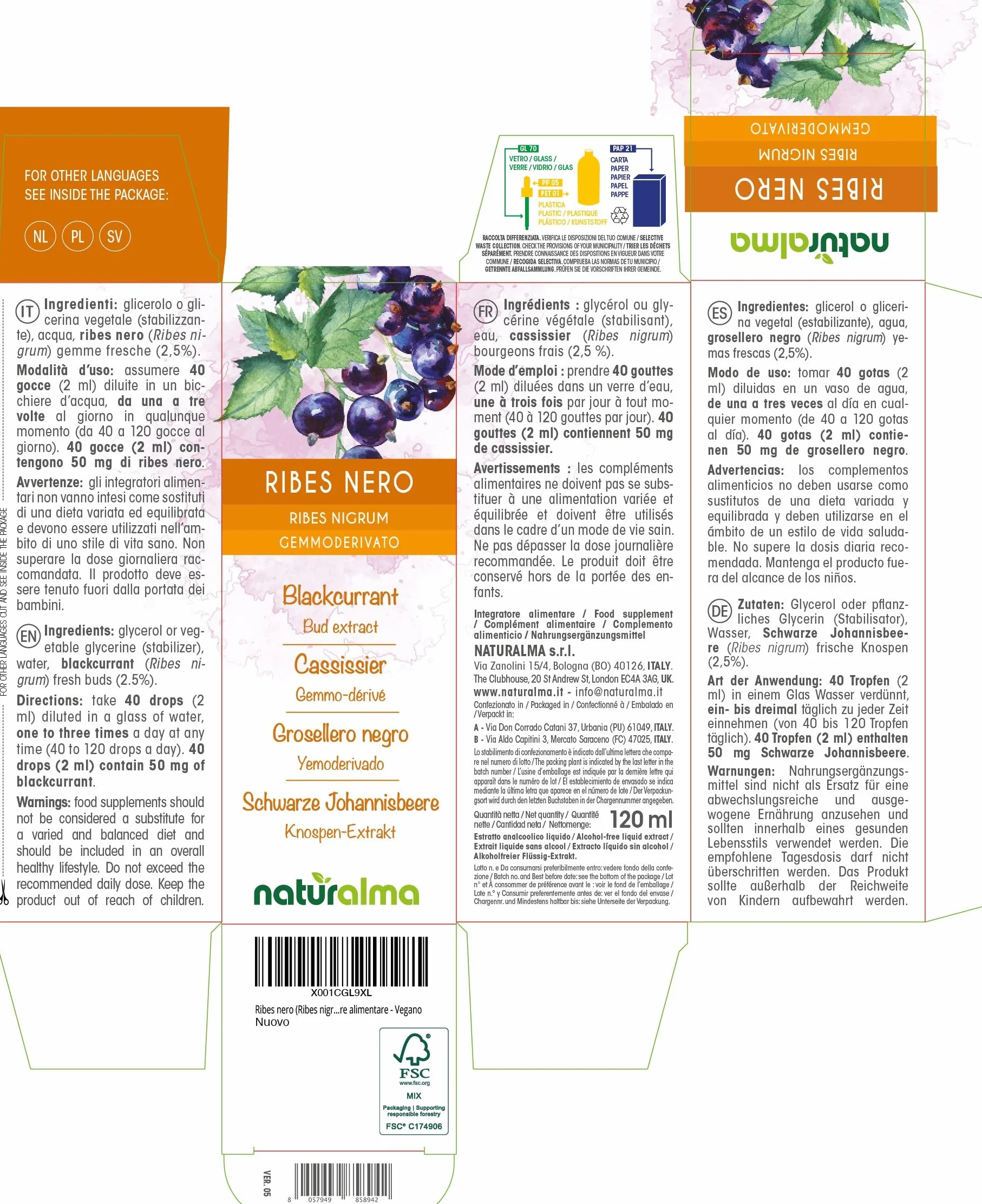 Porzeczka czarna ekstrakt z pączków Naturalma płynny 120 ml suplement diety wegański