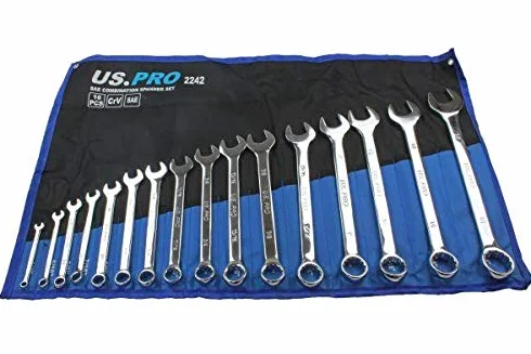 US PRO Tools 16PC SAE Zestaw kluczy płasko-oczkowych 1/10.2 cm - 1 1/10.2 cm 2242