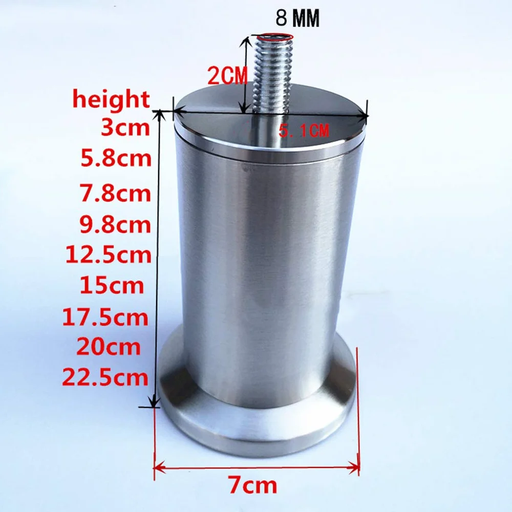 4 szt. Nogi meblowe Metalowe nogi stołowe ze stali nierdzewnej Stopki Okrągłe wymienne podstawki kanapy Sofa biurka Szafki łóżkowe Podstawki M8(15cm)