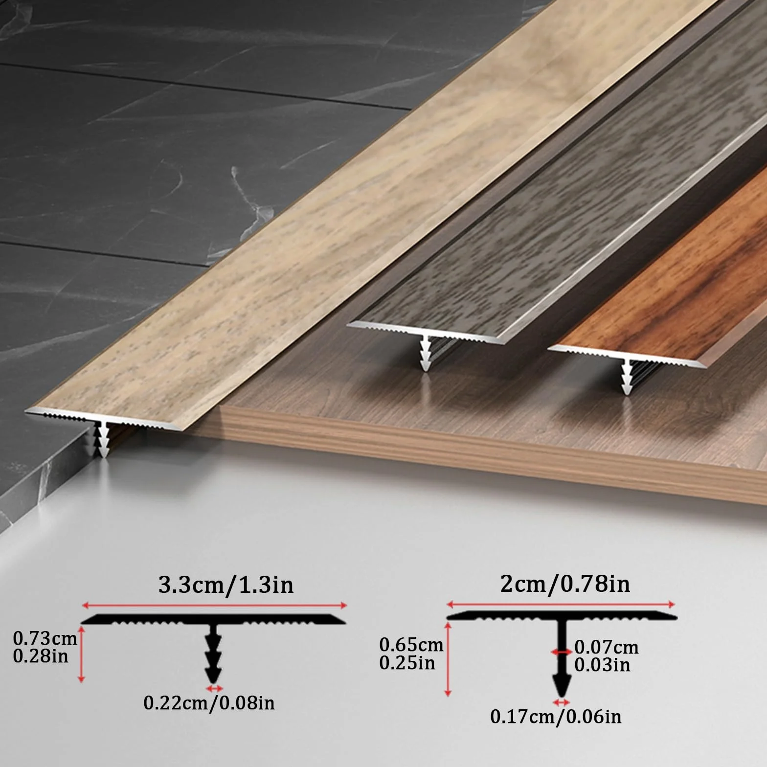 Metalowa listwa przejściowa do podłóg laminowanych i obrzeży płytek, jasnobrązowa, 130 x 3,3 cm, ścianka działowa zapewnia gładkie połączenia i czyste wykończenie