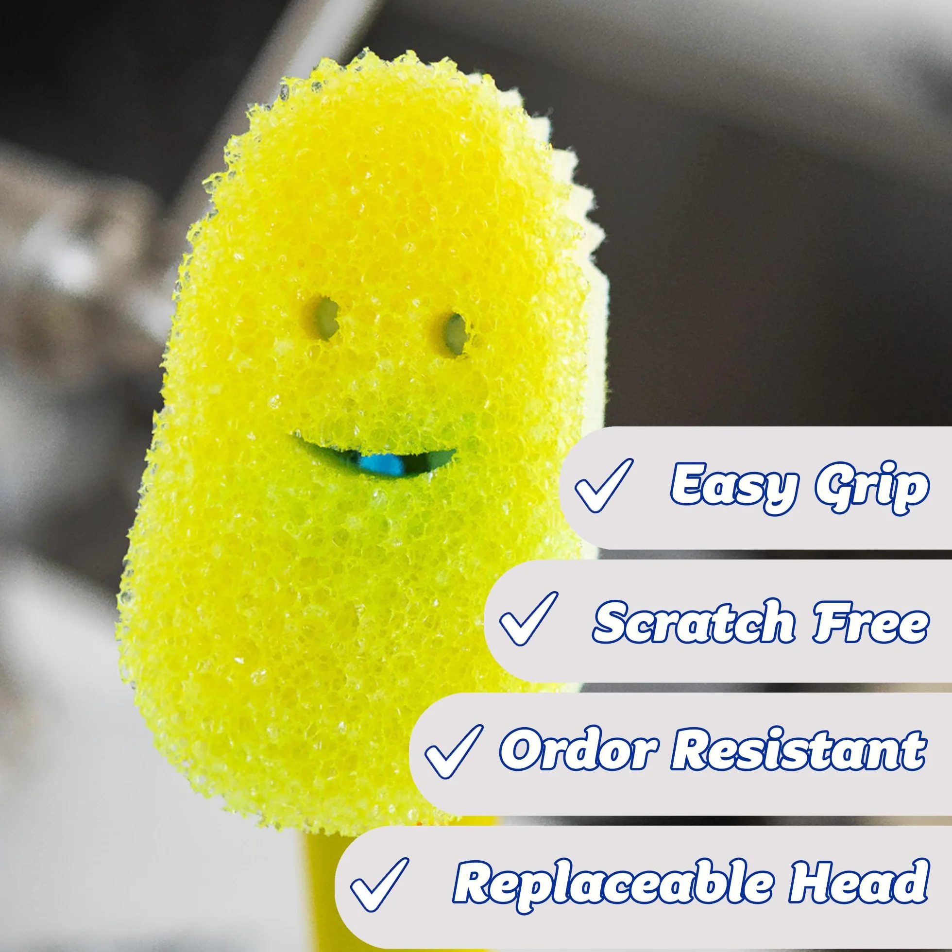 Scrub Daddy Daddy różdżka do naczyń i głowica łącząca, szczotka do dozowania mydła, zmieniająca teksturę gąbka do mycia z płynnym uchwytem, gąbka do naczyń z wbudowanym skrobakiem, głowica do