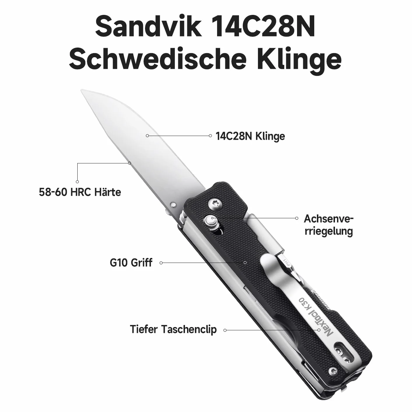 NexTool Knight K30 scyzoryk kieszonkowy z blokadą fali uderzeniowej, narzędzie wielofunkcyjne 11 w 1 z ostrzem stalowym 2,76" 14C28N, nożyczki radełkowane do EDC, do użytku na zewnątrz i dla
