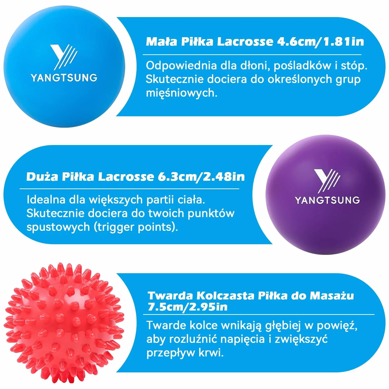 Zestaw Piłek do Masażu Głębokiej Tkanki Mięśni, Myofascial Release, Terapia Punktów Spustowych