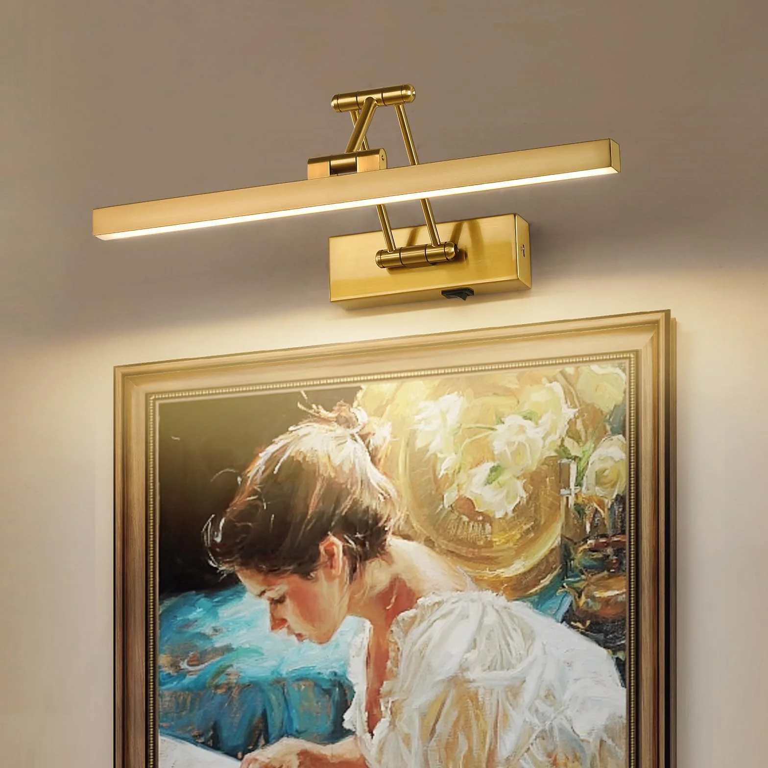 Obraz Światło Zasilacz na Baterie Żebrowane 40CM długie ładowalne lampy ścienne Regulowane LED Światło biblioteczne z wahadłowym ramieniem i funkcją timer'a Akumulatorowa lampa ścienna do