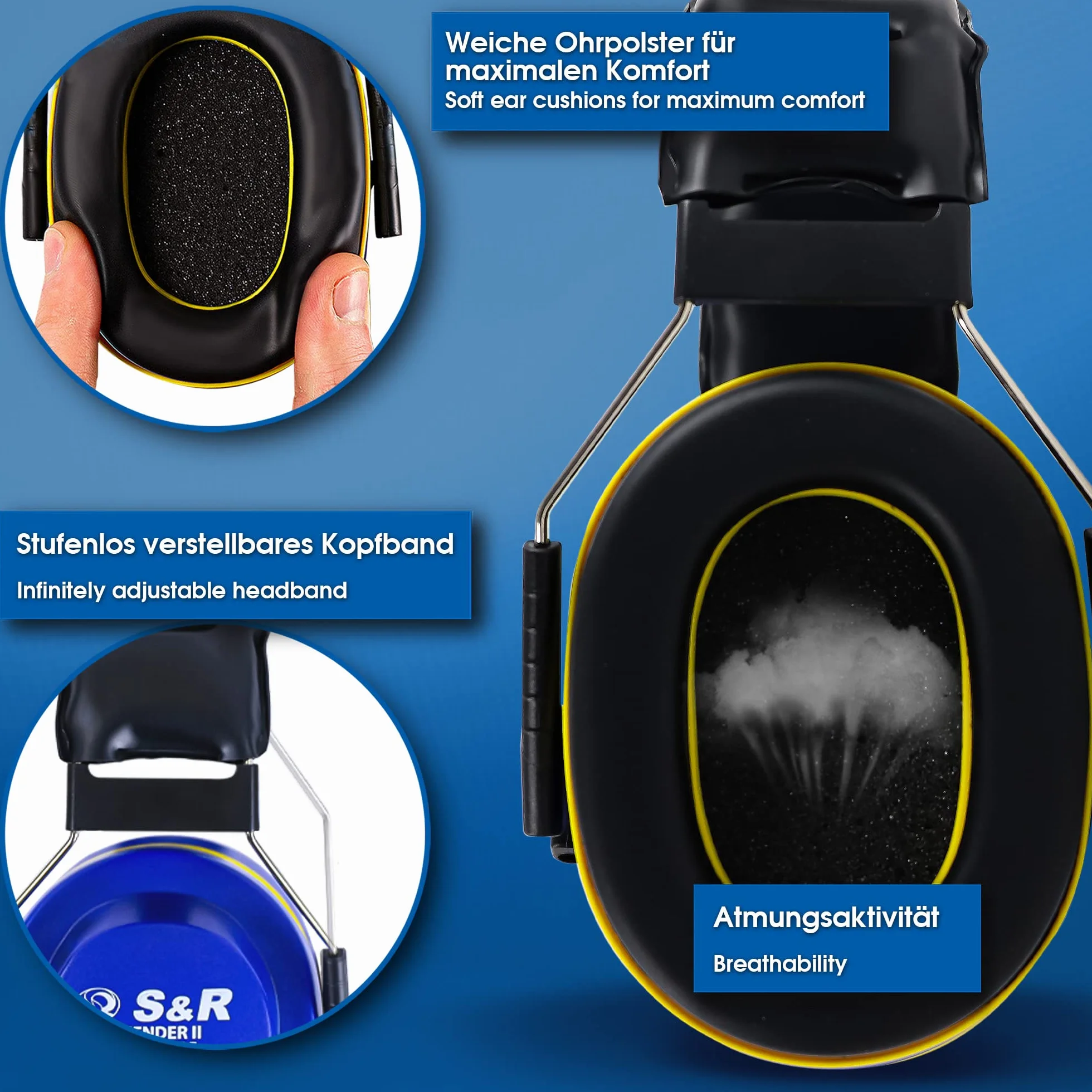 S&R DEFENDER I nauszniki ochronne, profesjonalna ochrona słuchu SNR 29,8 dB, skuteczna izolacja głośności, dla przemysłu, prywatnego użytku