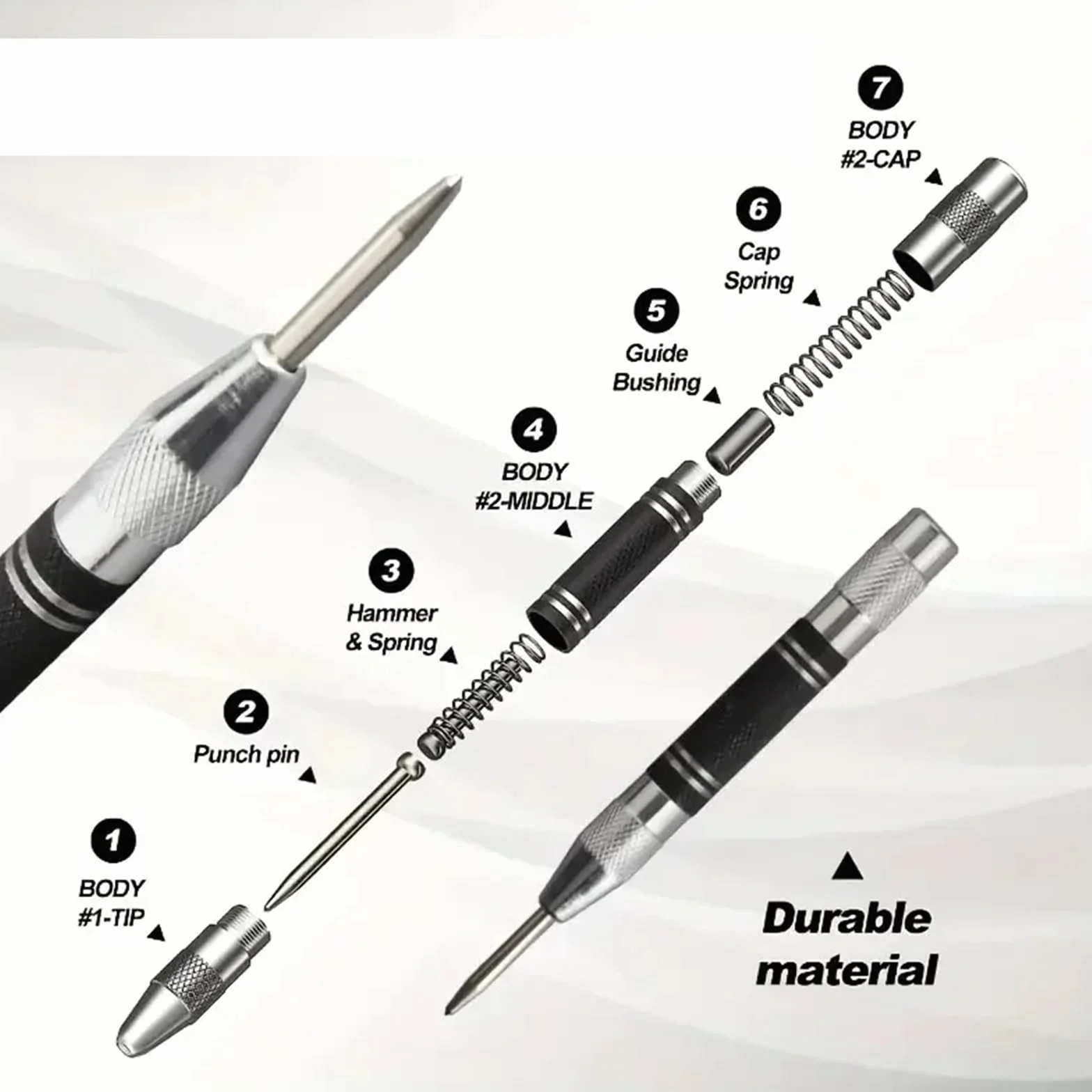 Automatic Center Punch Hole Marker Wood Metal Steel Center Drill Locator Heavy Duty Hole Punch