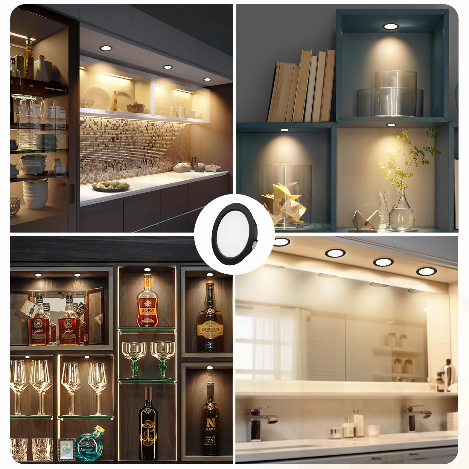 YindaLux Zestaw 6 reflektorów LED do zabudowy, 230 V, 3 W, 3000 K, ciepła biel, reflektor LED, ultra płaski, 300 lm, otwór 55-58 mm i 15 mm, płaski, IP44 lampa do zabudowy meblowej LED do szafki z