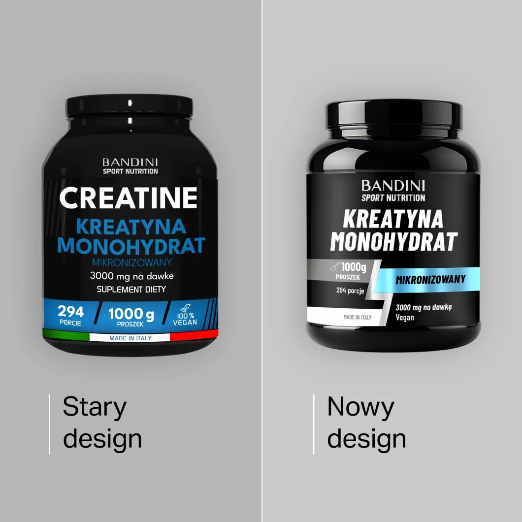 Bandini Kreatyna Monohydrate Micronised 1kg/1000g 100% czysty proszek - wegański - suplement diety na siłownię, dla sportowców, fitness, przedtreningowy - na bazie monohydratu kreatyny