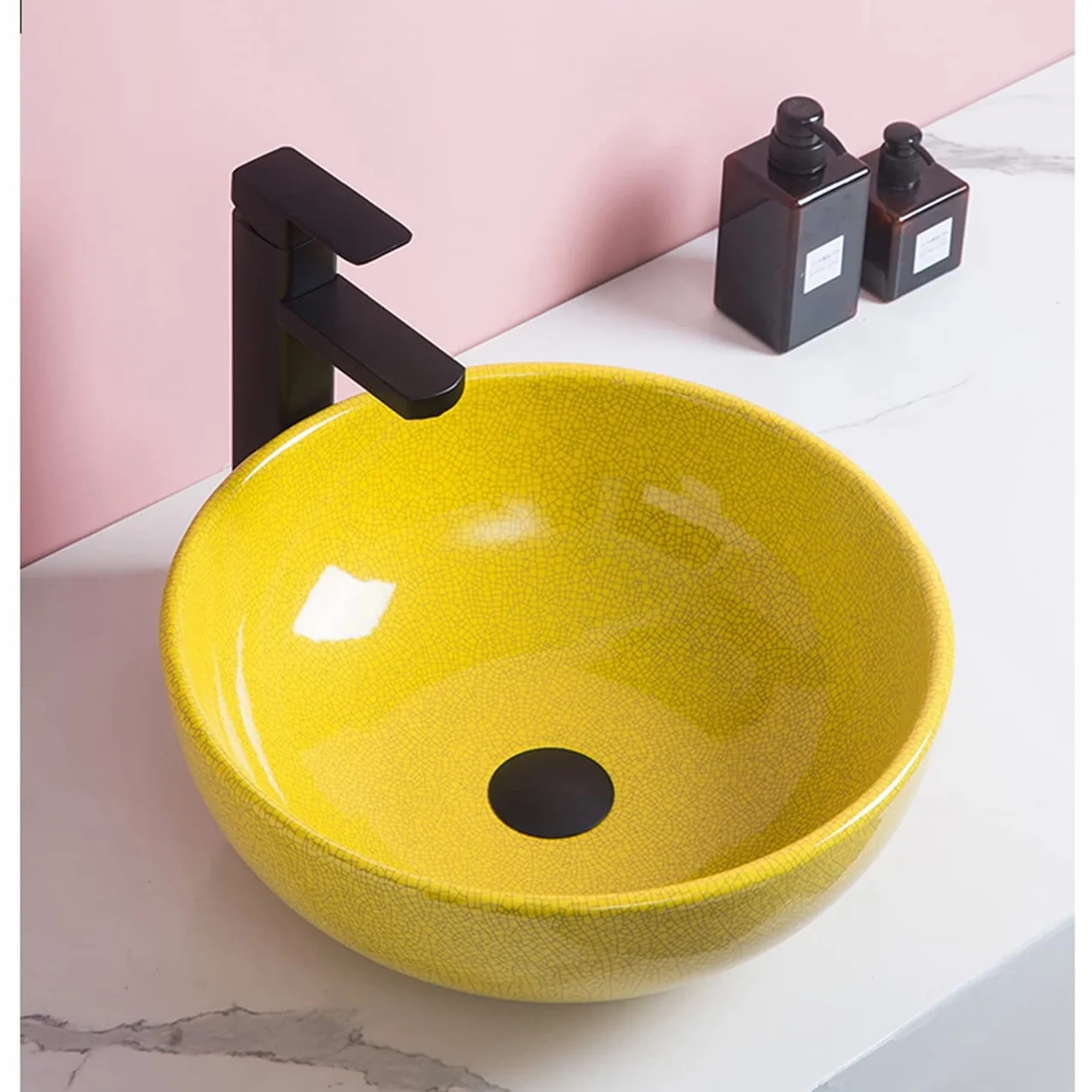 Umywalka Nablatowa, Artystyczna Umywalka Porcelanowa, Ceramiczna Umywalka Nablatowa, Faktura Spękanego Lodu, Rozmiar Pinkone, Rozmiar Pinkone