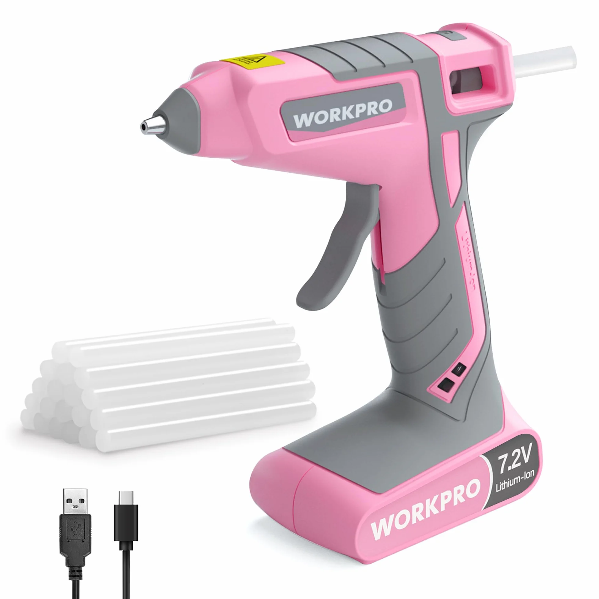 WORKPRO Pistolet do klejenia na gorąco, akumulator 7,2 V, bezprzewodowy i do użytku z kablem, akumulatorowy pistolet do klejenia z 20 wkładami kleju, szybkie nagrzewanie przez 30 sekund, szybkie