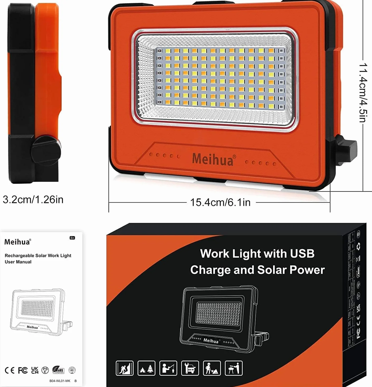 MEIHUA Lampa robocza LED 60W 10000mAh reflektor budowlany akumulatorowy wodoszczelny 4 tryby
