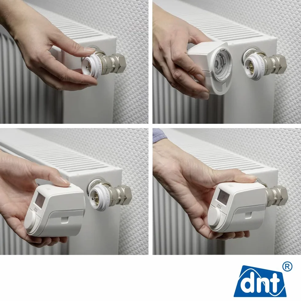 dnt Termostat grzejnikowy ThermoTune, elektroniczny termostat do ogrzewania, oszczędność do 30% kosztów ogrzewania, ochrona środowiska i oszczędność energii, DNT000016, biały