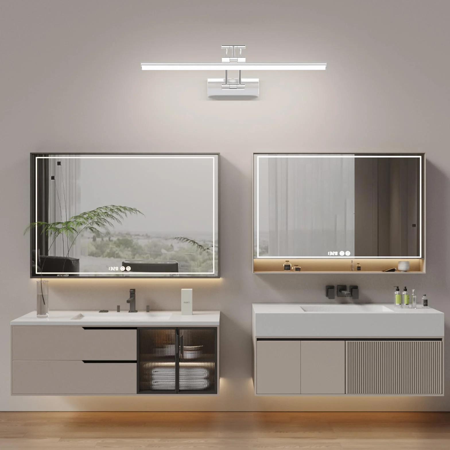 Klighten Lampa LED do lustra łazienkowego 50 cm, obrotowe lustro lustro do łazienki IP44, lustro łazienkowe 16 W 1200 lm, LED lustro łazienkowe lustro łazienkowe, zimna biel 5500K, chrom 50 cm